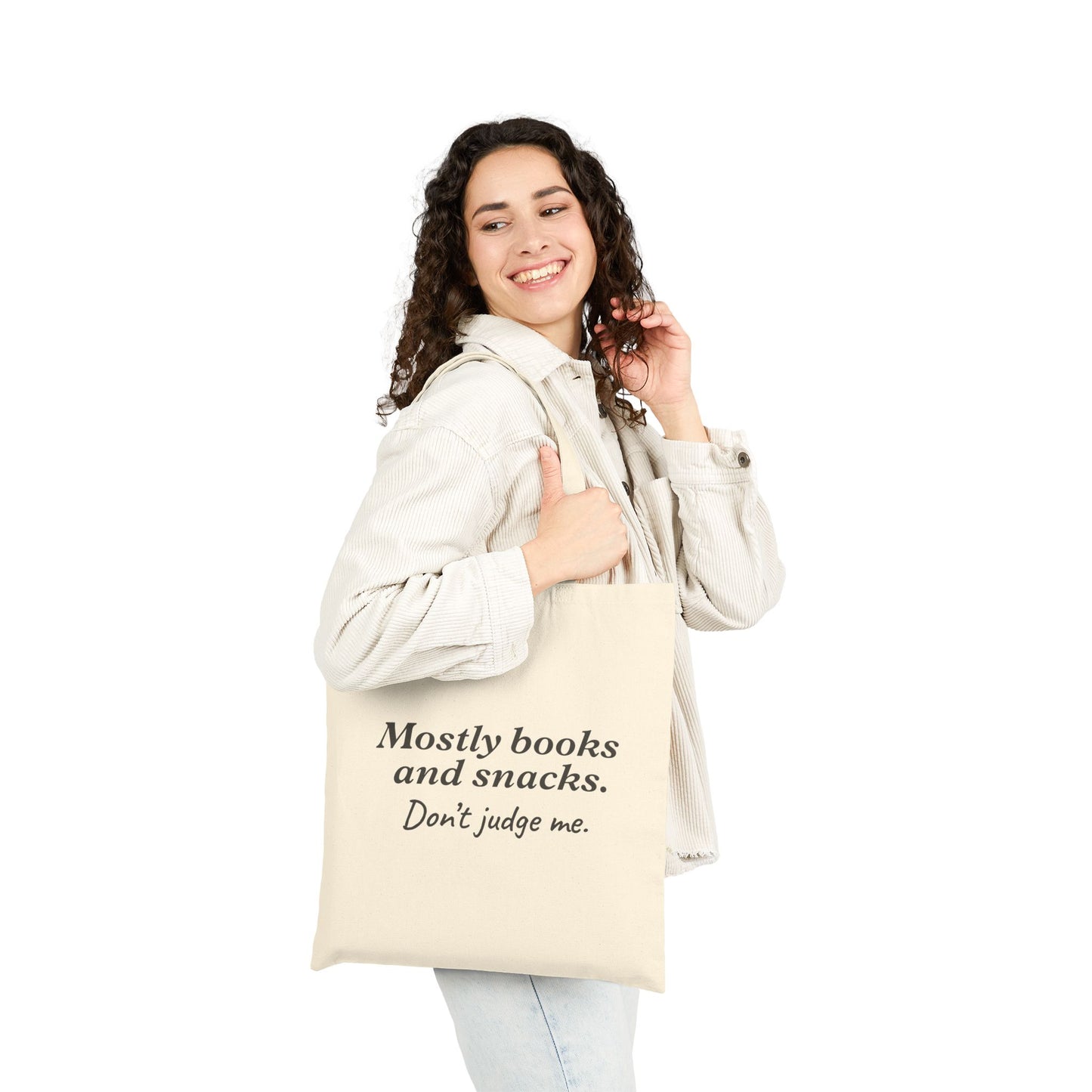 Mostly books and snacks. Dont judge me. | Tote Bag